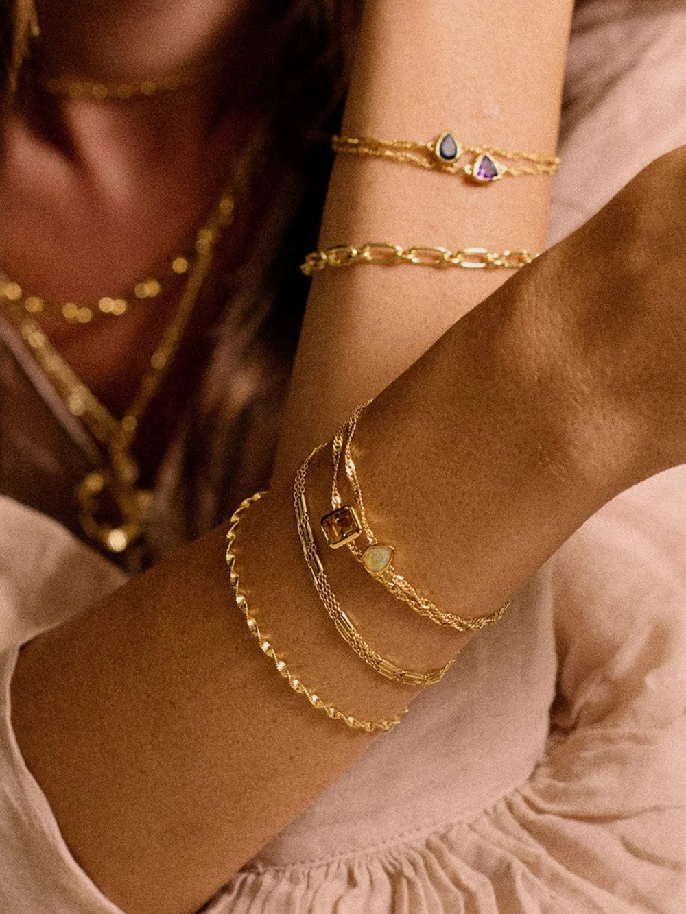 Daisy London Citrine November Birthstone Charm Bracelet 18ct Gold Plate, view 2