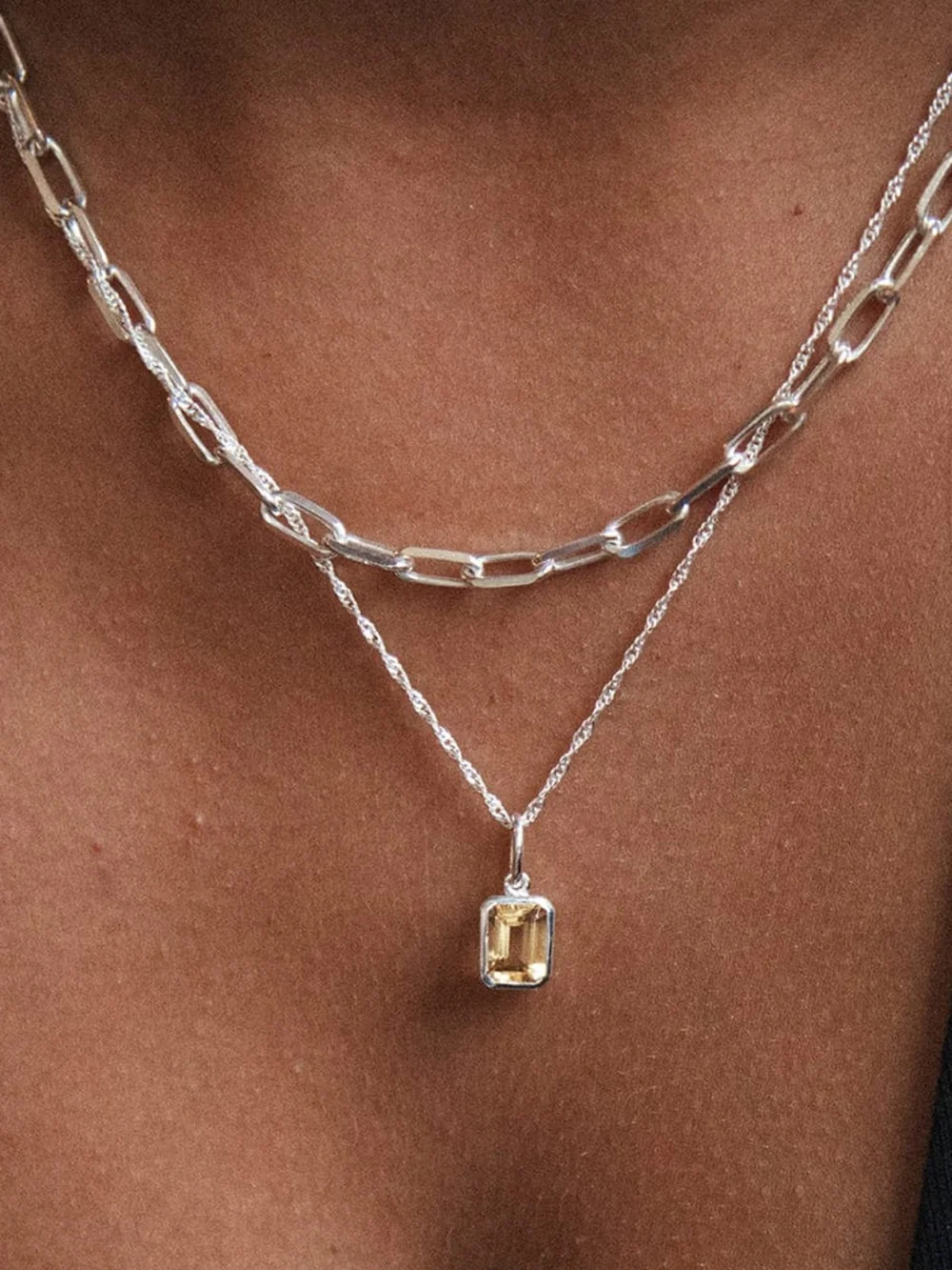 Daisy London Citrine November Birthstone Charm Necklace Sterling Silver, view 2