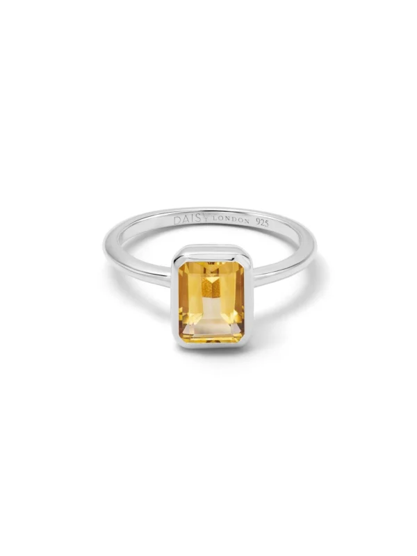 Daisy London Citrine November Birthstone Ring Sterling Silver