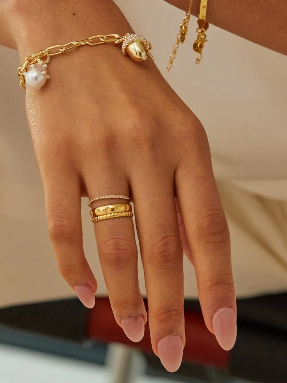 Daisy London Dainty Crystal Stacking Ring 18ct Gold Plate, view 2