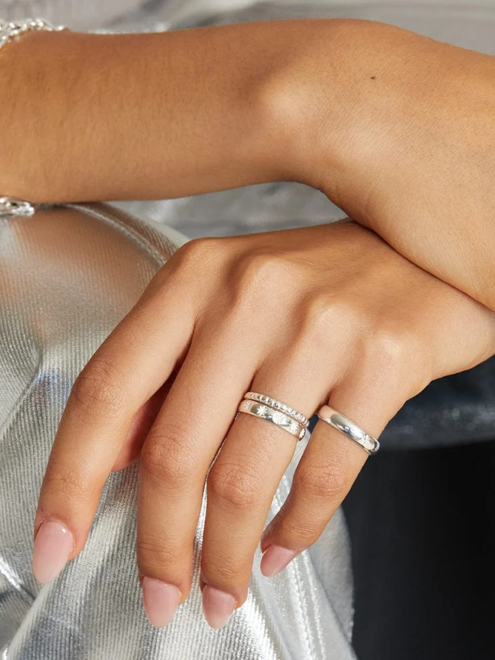 Daisy London Dainty Ridged Stacking Ring Sterling Silver, view 2
