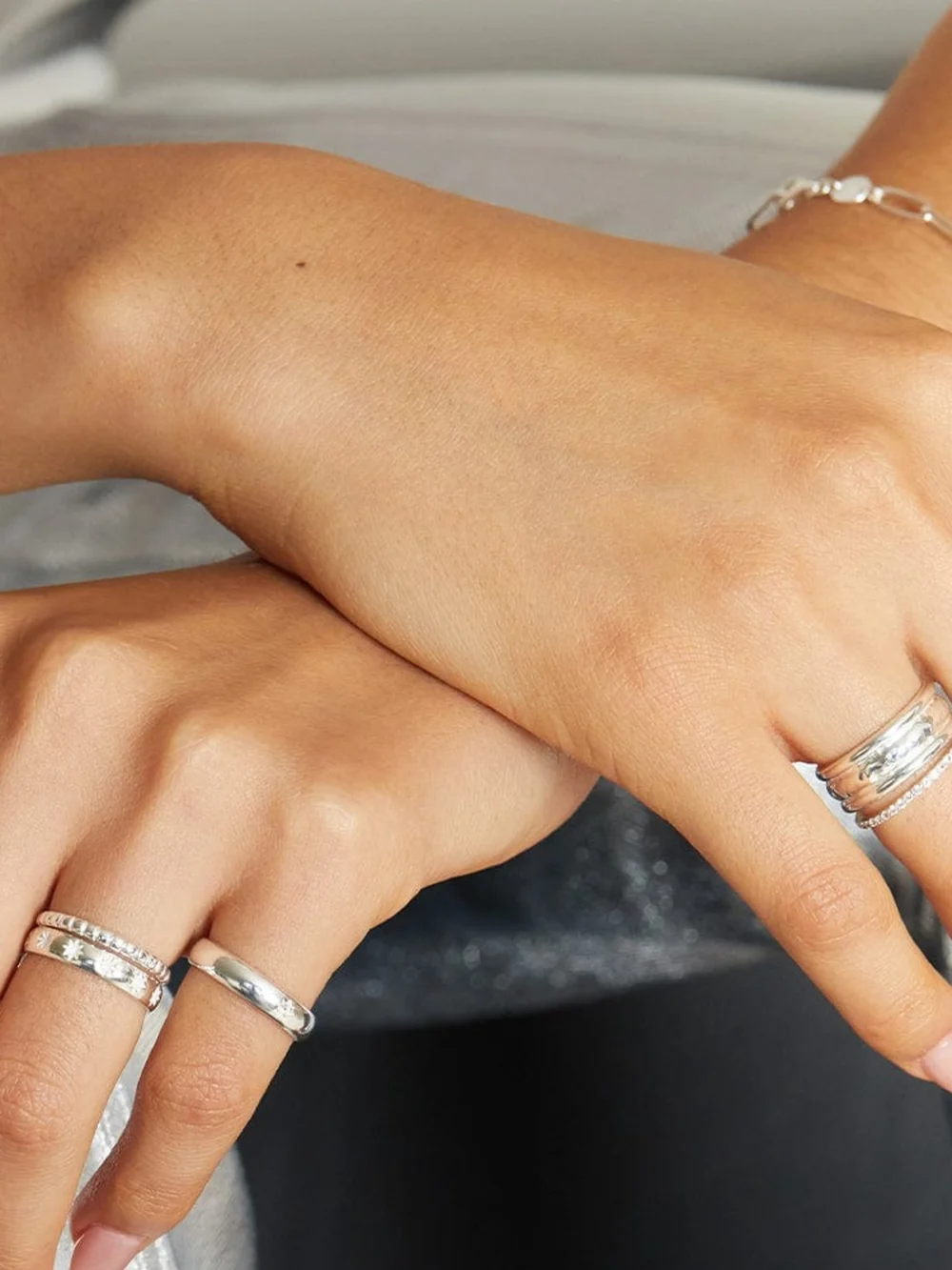Daisy London Dainty Ridged Stacking Ring Sterling Silver, view 5