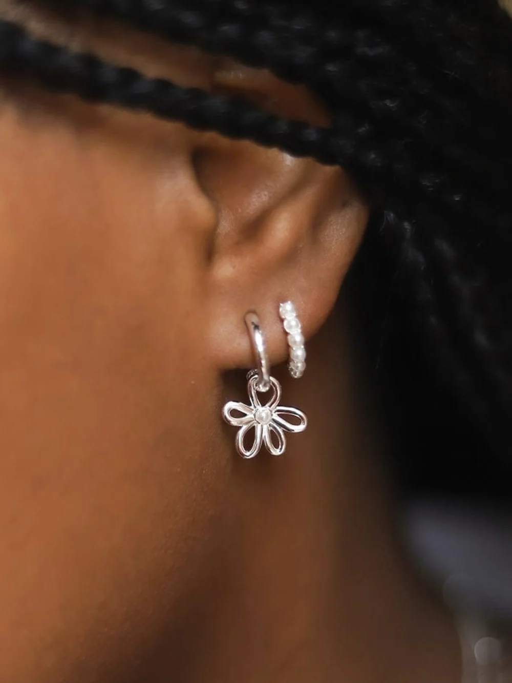 Daisy London Daisy Bow Drop Earrings Sterling Silver, view 2