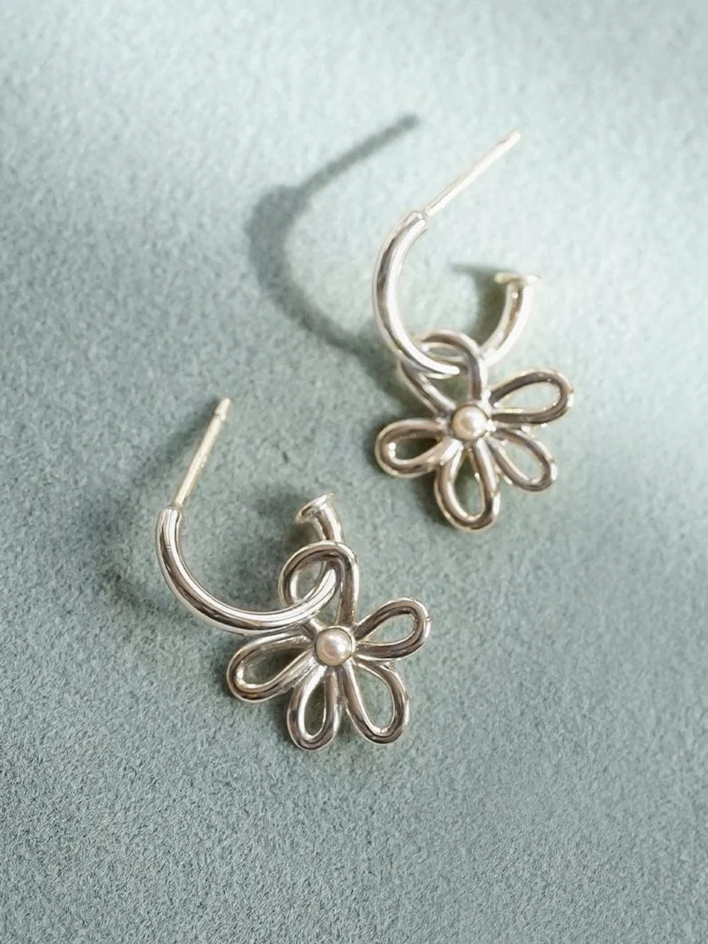 Daisy London Daisy Bow Drop Earrings Sterling Silver, view 3