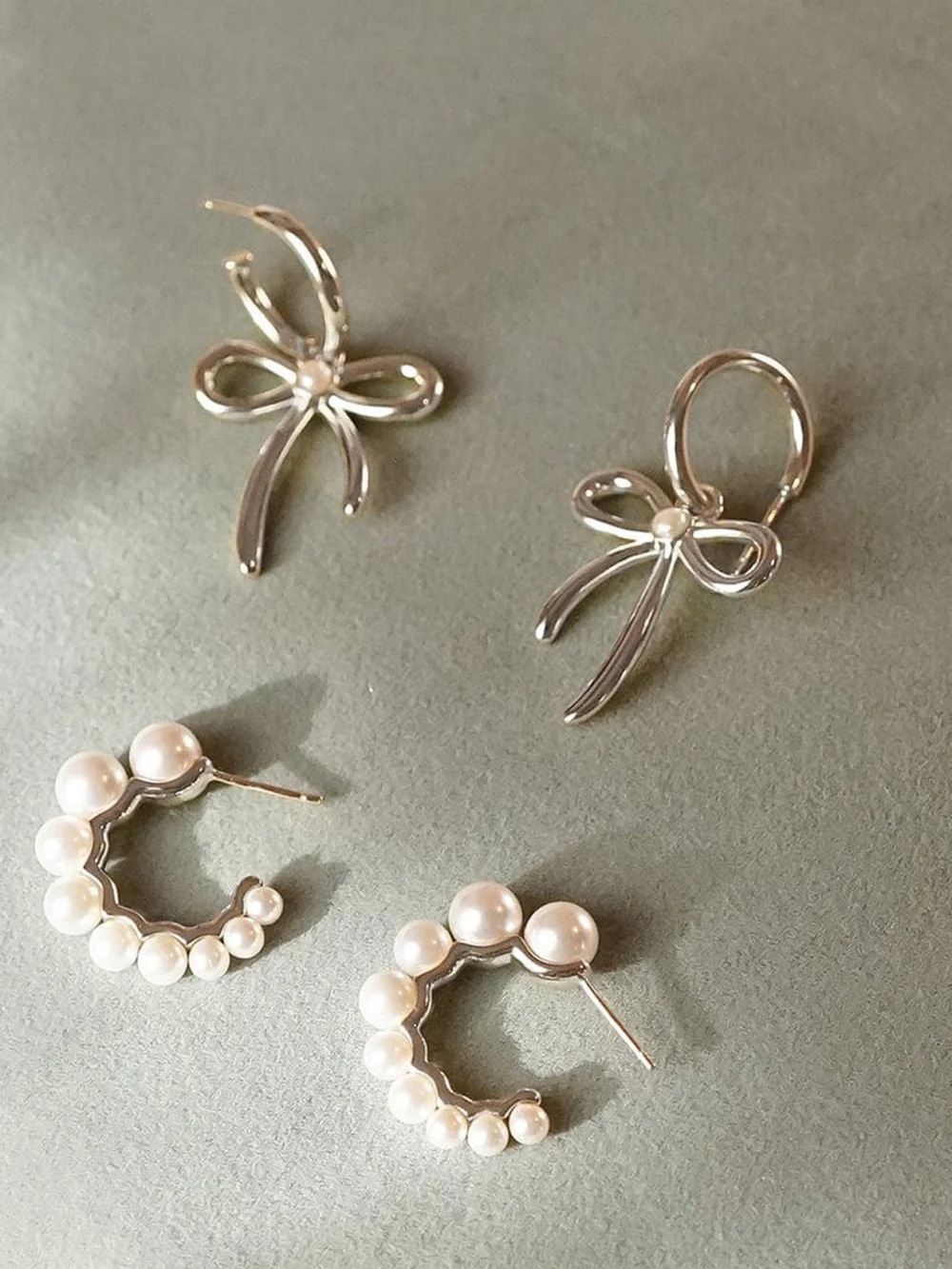 Daisy London Daisy Bow Large Drop Earrings Sterling Silver, view 2