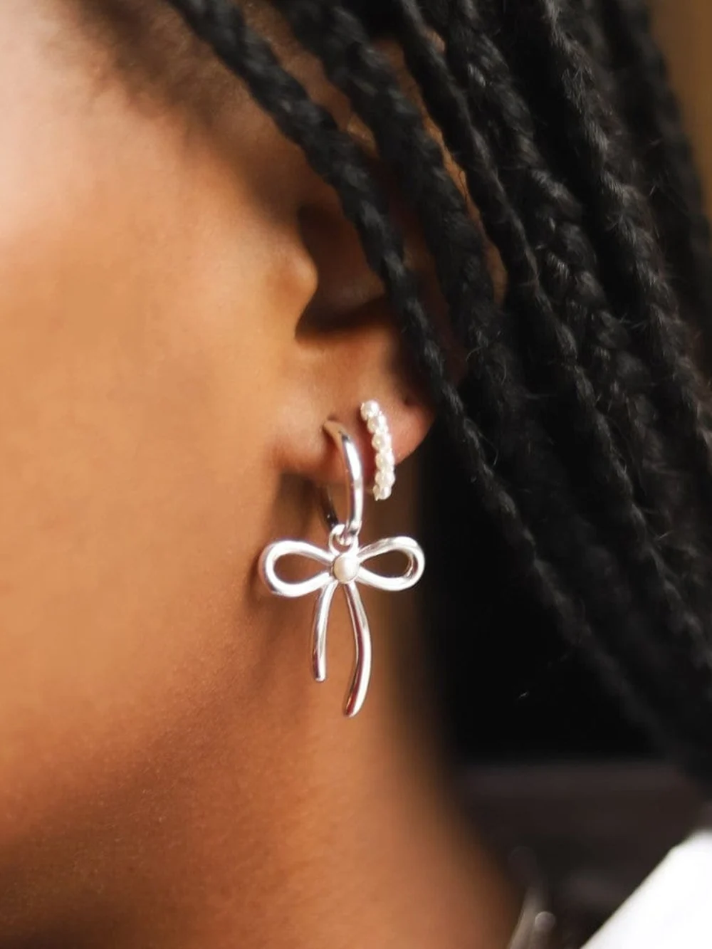 Daisy London Daisy Bow Large Drop Earrings Sterling Silver, view 3