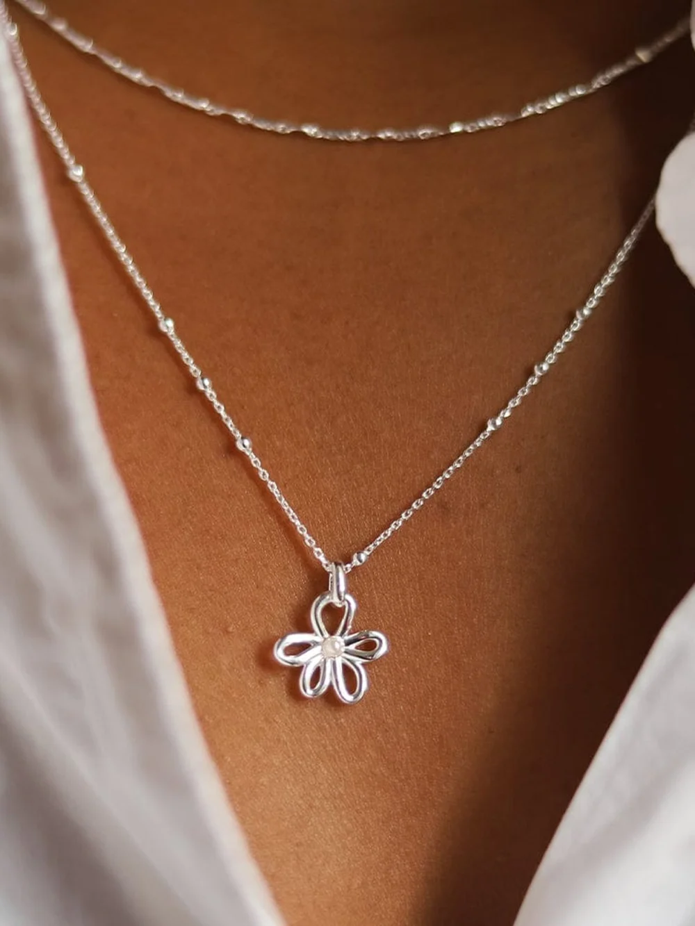 Daisy London Daisy Bow Pendant Necklace Sterling Silver, view 2