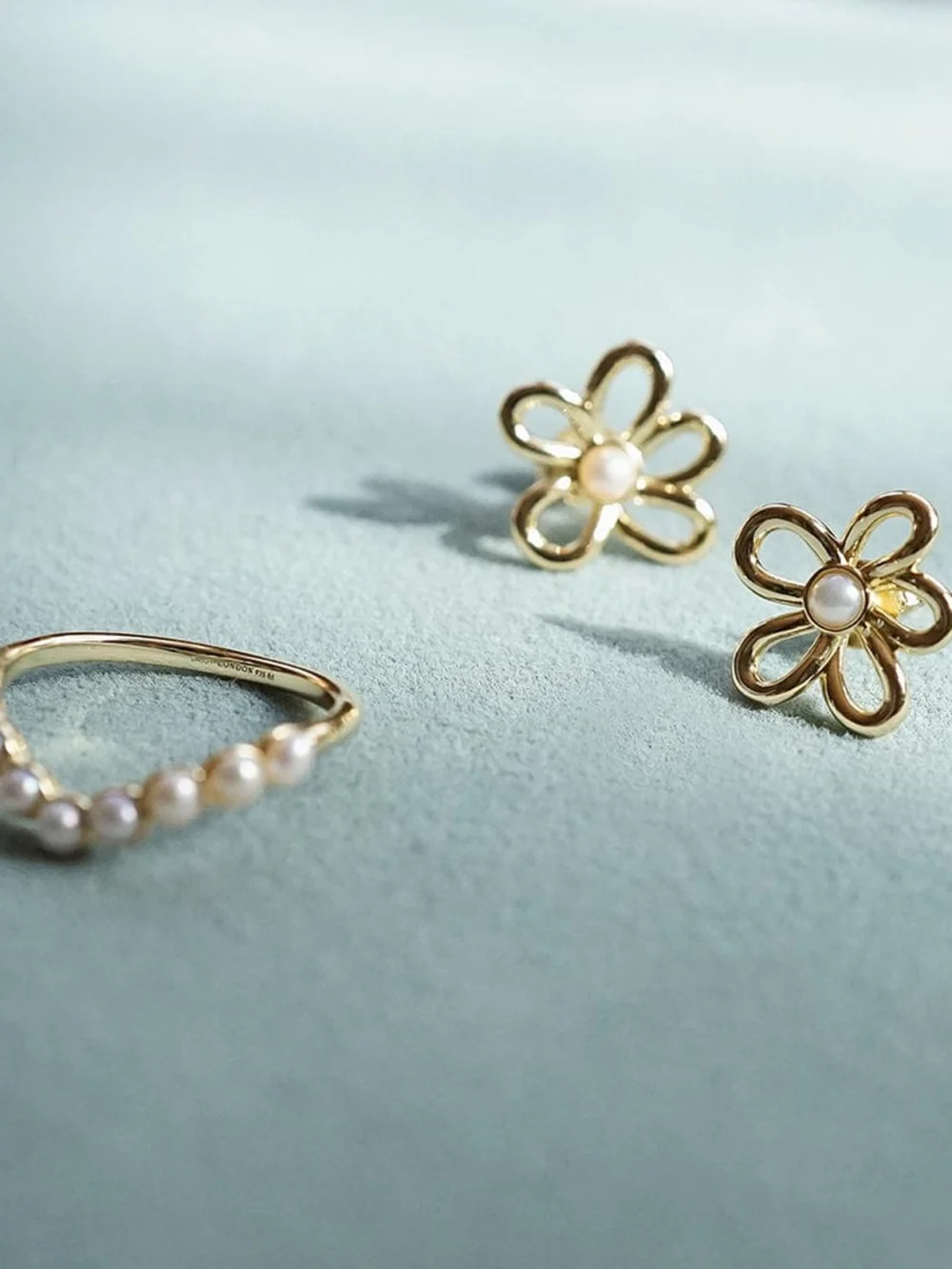 Daisy London Daisy Bow Stud Earrings 18ct Gold Plate, view 3