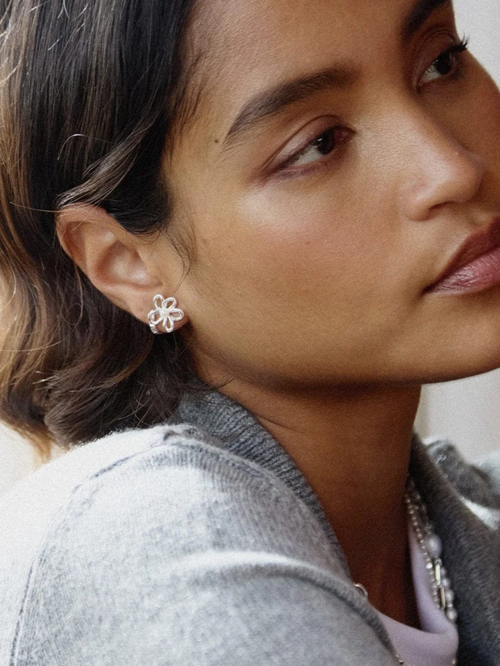 Daisy London Daisy Bow Stud Earrings Sterling Silver, view 2
