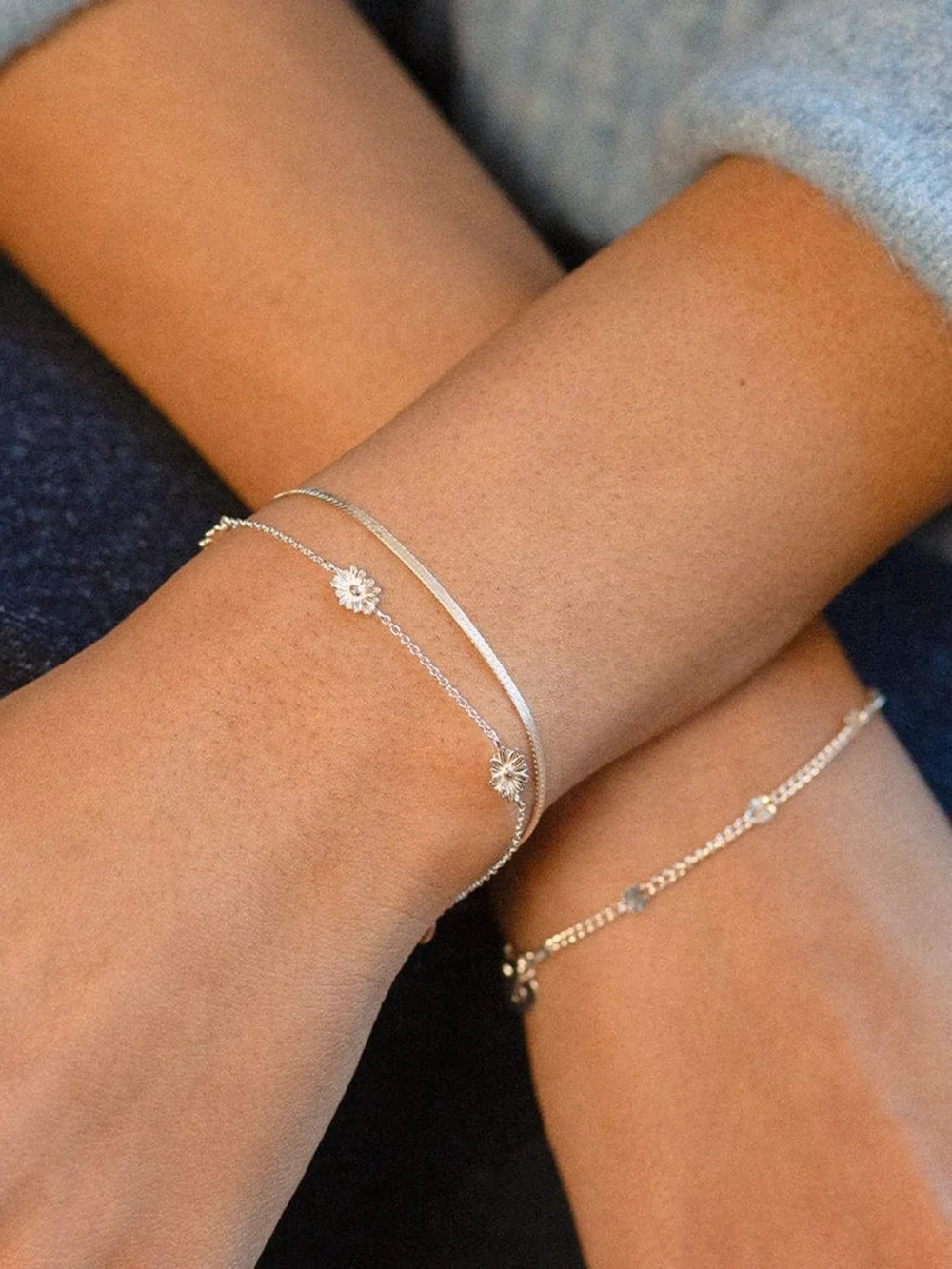 Daisy London Daisy Chain Bracelet Stack Sterling Silver, view 2