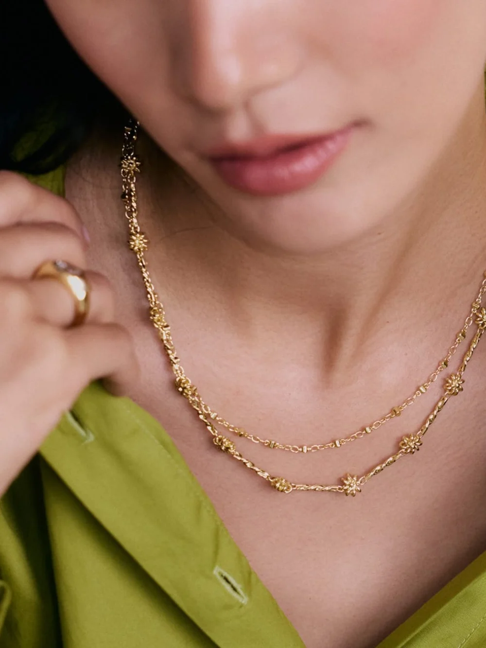 Daisy London Daisy Chain Twist & Diamond Disc Necklace Layering Set 18ct Gold Plate, view 2
