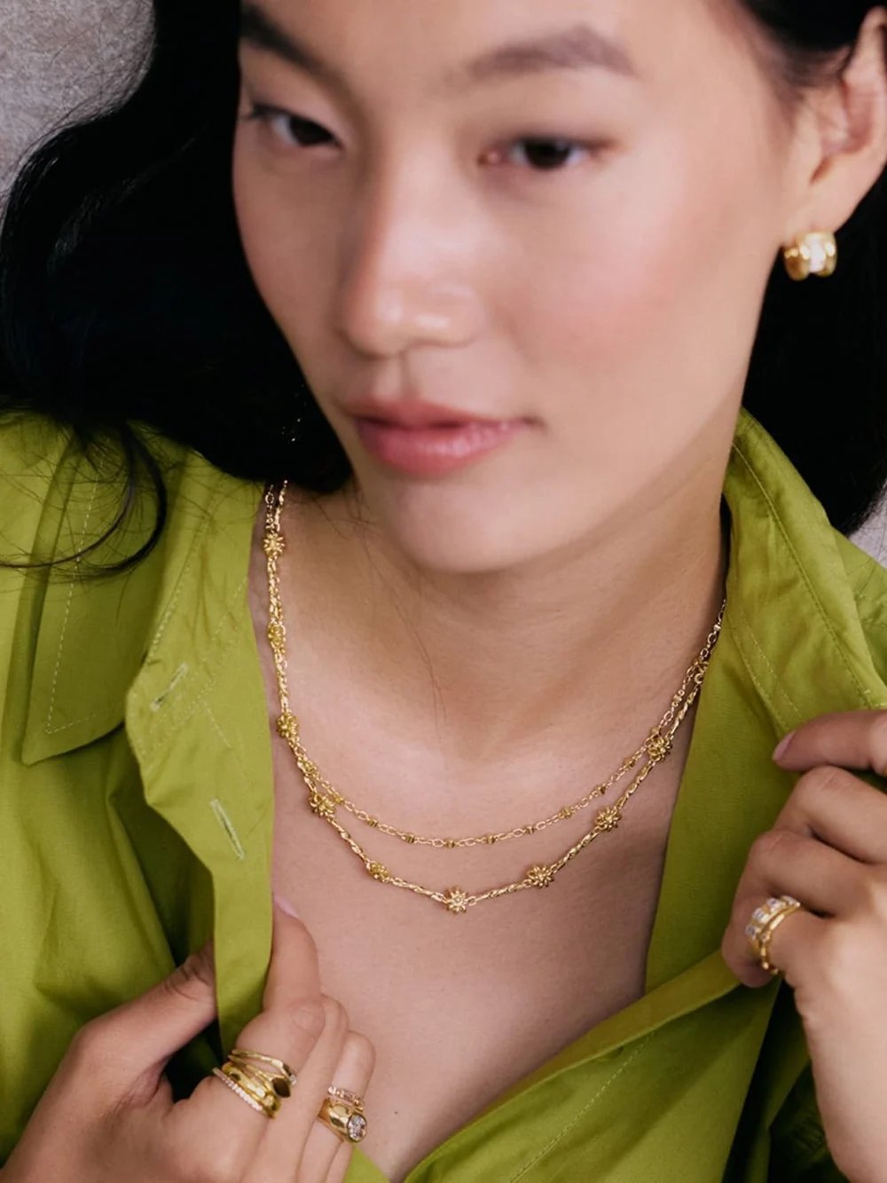 Daisy London Daisy Chain Twist & Diamond Disc Necklace Layering Set 18ct Gold Plate, view 4