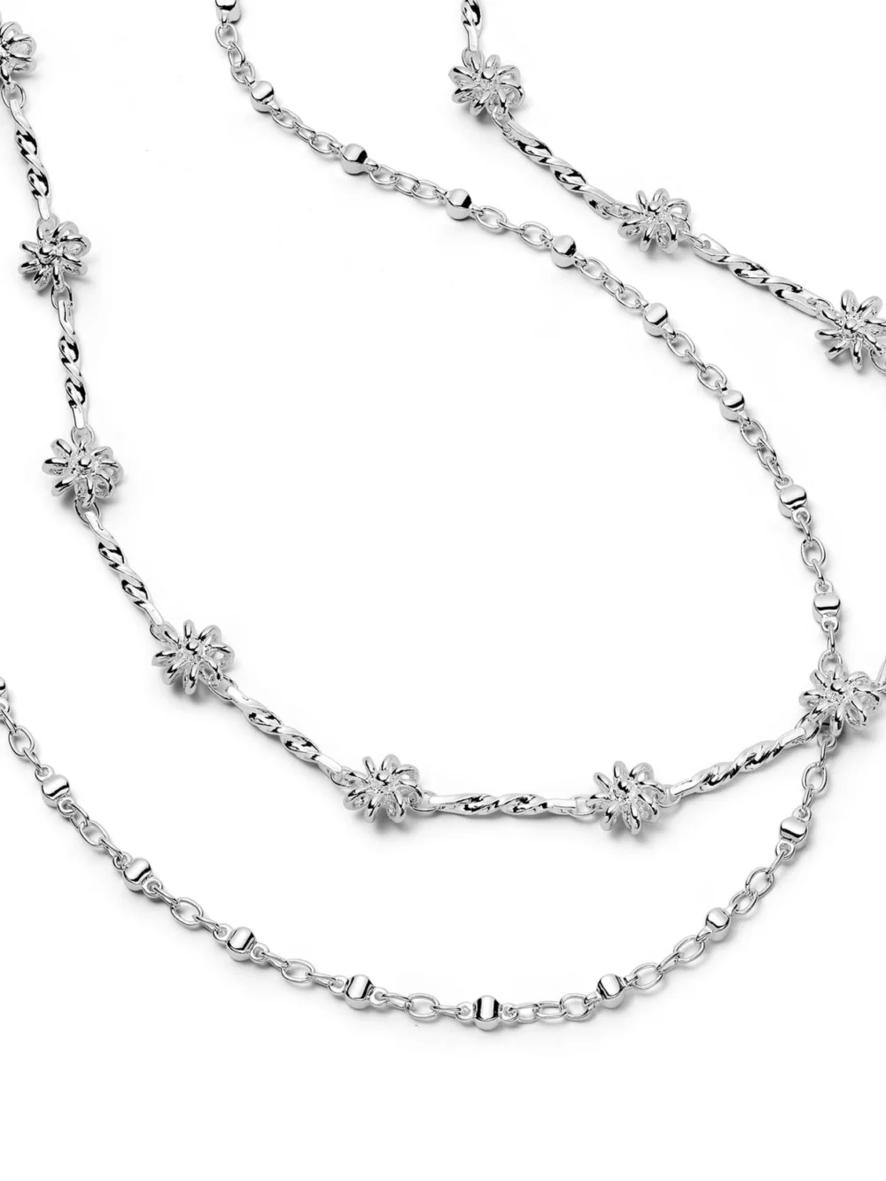 Daisy London Daisy Chain Twist & Diamond Disc Necklace Layering Set Silver Plate