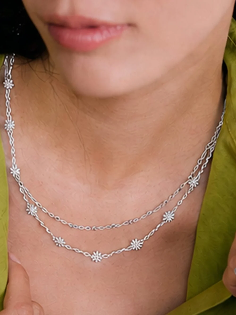 Daisy London Daisy Chain Twist & Diamond Disc Necklace Layering Set Silver Plate, view 2