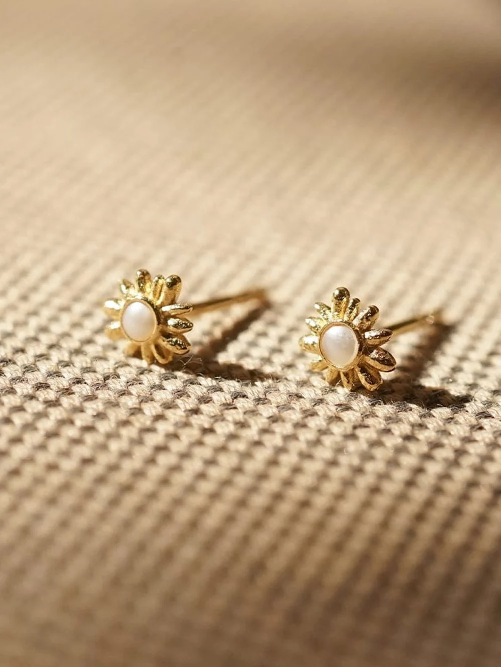 Daisy London Daisy Mini Mother of Pearl Stud Earrings 18ct Gold Plate, view 3