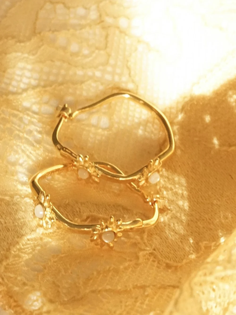 Daisy London Daisy Organic Mother of Pearl Hoop Earrings 18ct Gold Plate, view 3