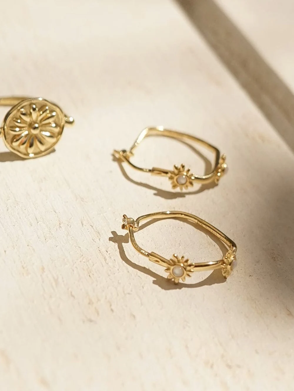 Daisy London Daisy Organic Mother of Pearl Hoop Earrings 18ct Gold Plate, view 5
