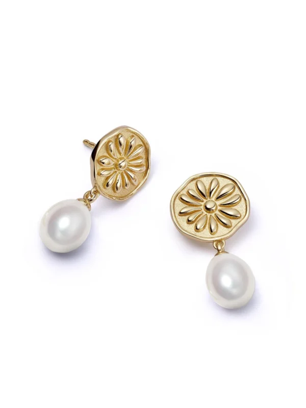 Daisy London Daisy Pearl Drop Earrings 18ct Gold Plate
