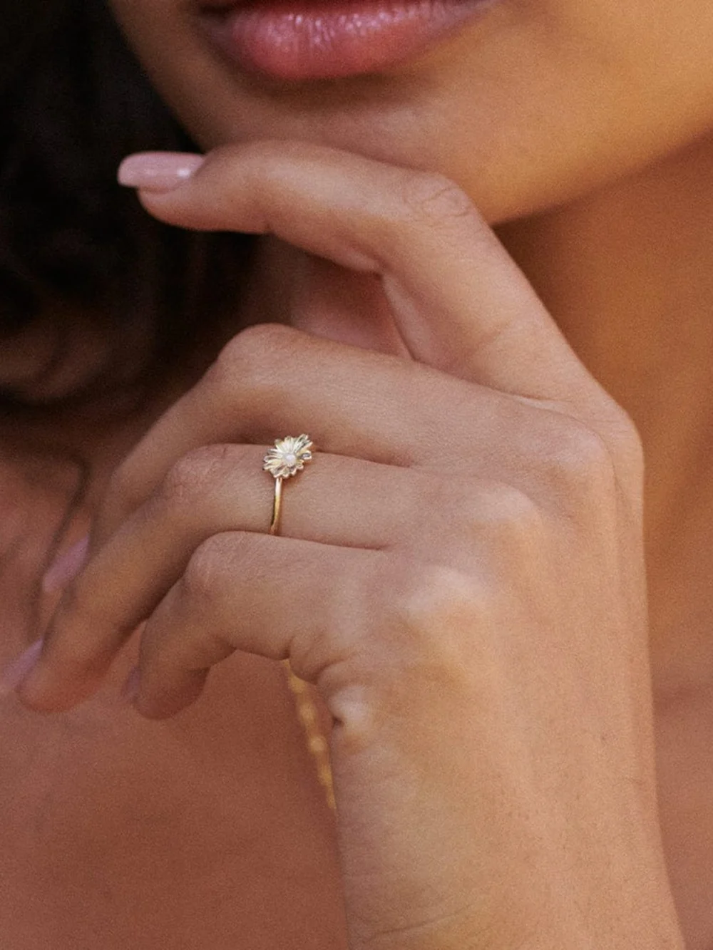 Daisy London Daisy Pearl Flower Ring 18ct Gold Plate, view 2