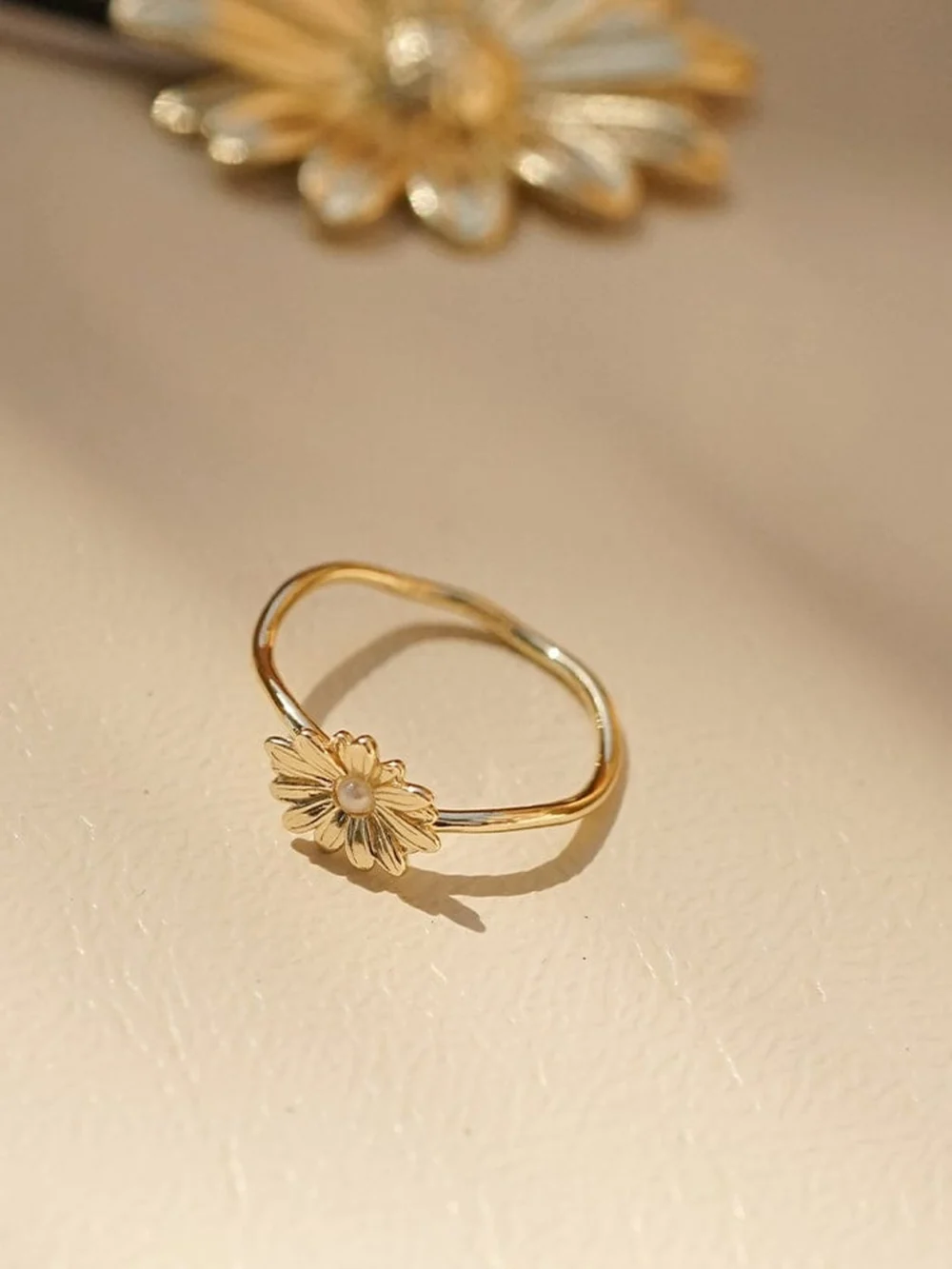 Daisy London Daisy Pearl Flower Ring 18ct Gold Plate, view 5
