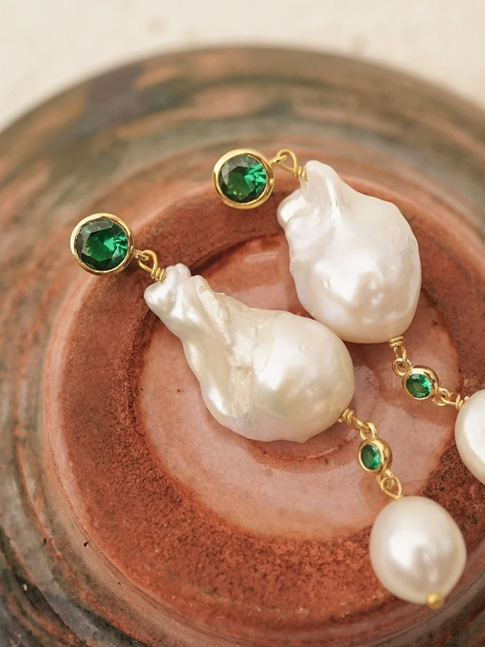 Daisy London Double Baroque Pearl Drop Earrings 18ct Gold Plate, view 3