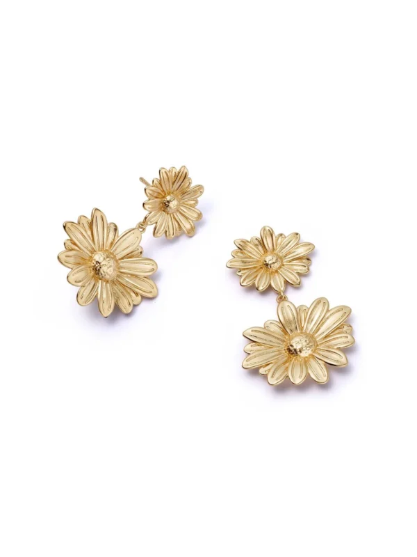 Daisy London Double Daisy Flower Earrings 18ct Gold Plate