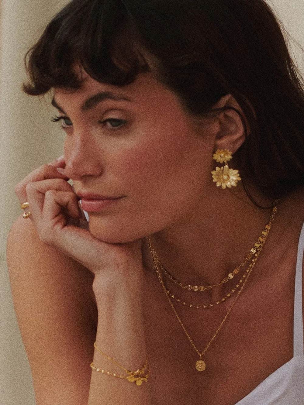 Daisy London Double Daisy Flower Earrings 18ct Gold Plate, view 6