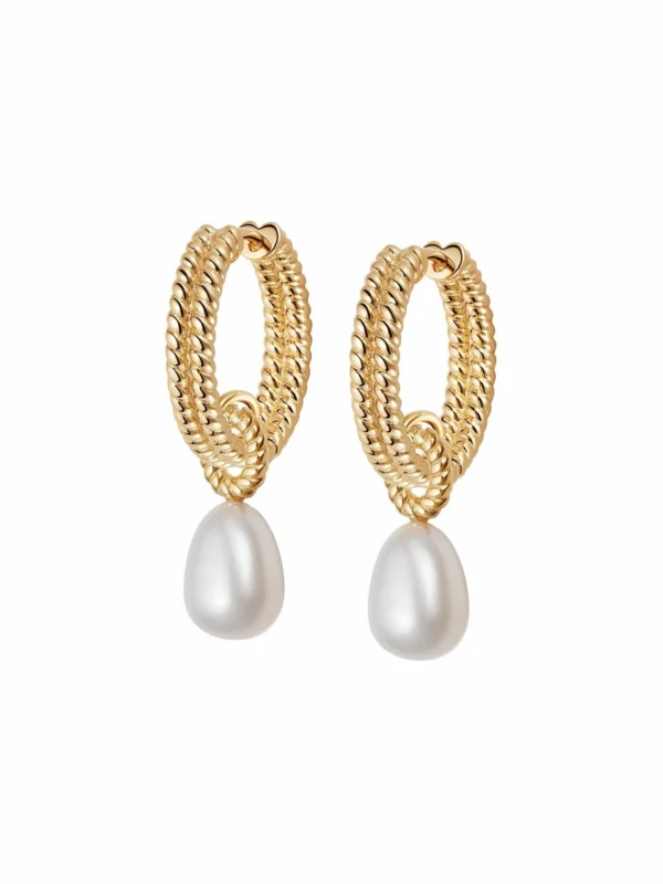 Daisy London Double Rope Pearl Drop Earrings 18ct Gold Plate