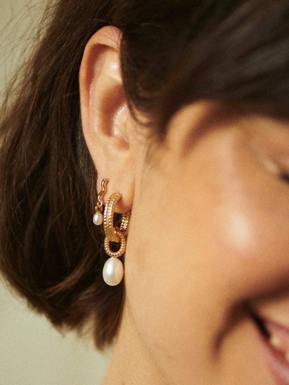 Daisy London Double Rope Pearl Drop Earrings 18ct Gold Plate, view 4