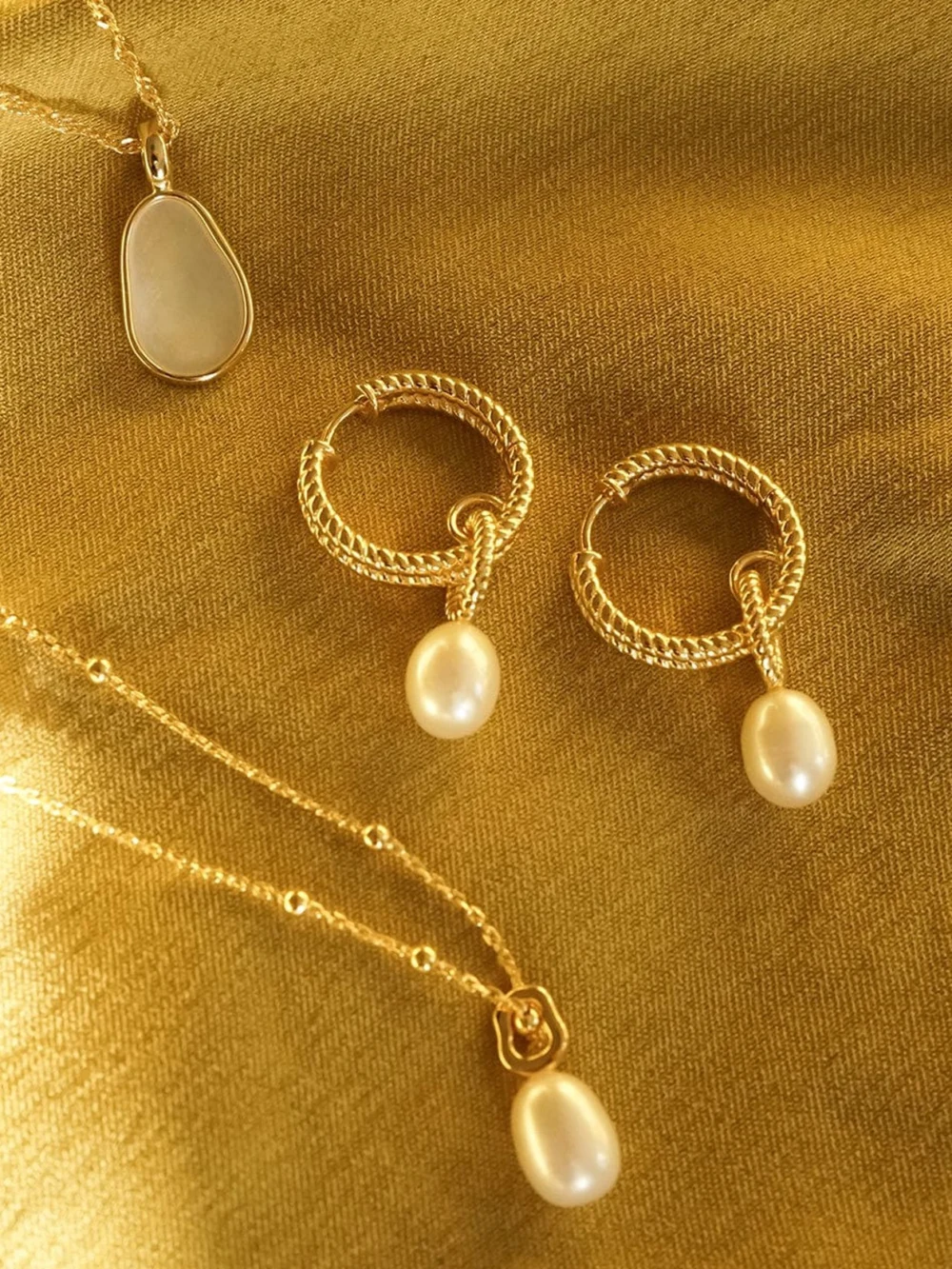 Daisy London Double Rope Pearl Drop Earrings 18ct Gold Plate, view 5