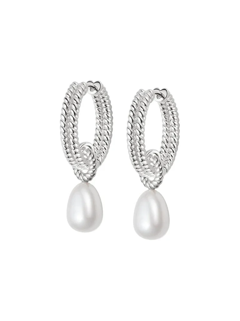 Daisy London Double Rope Pearl Drop Earrings Sterling Silver