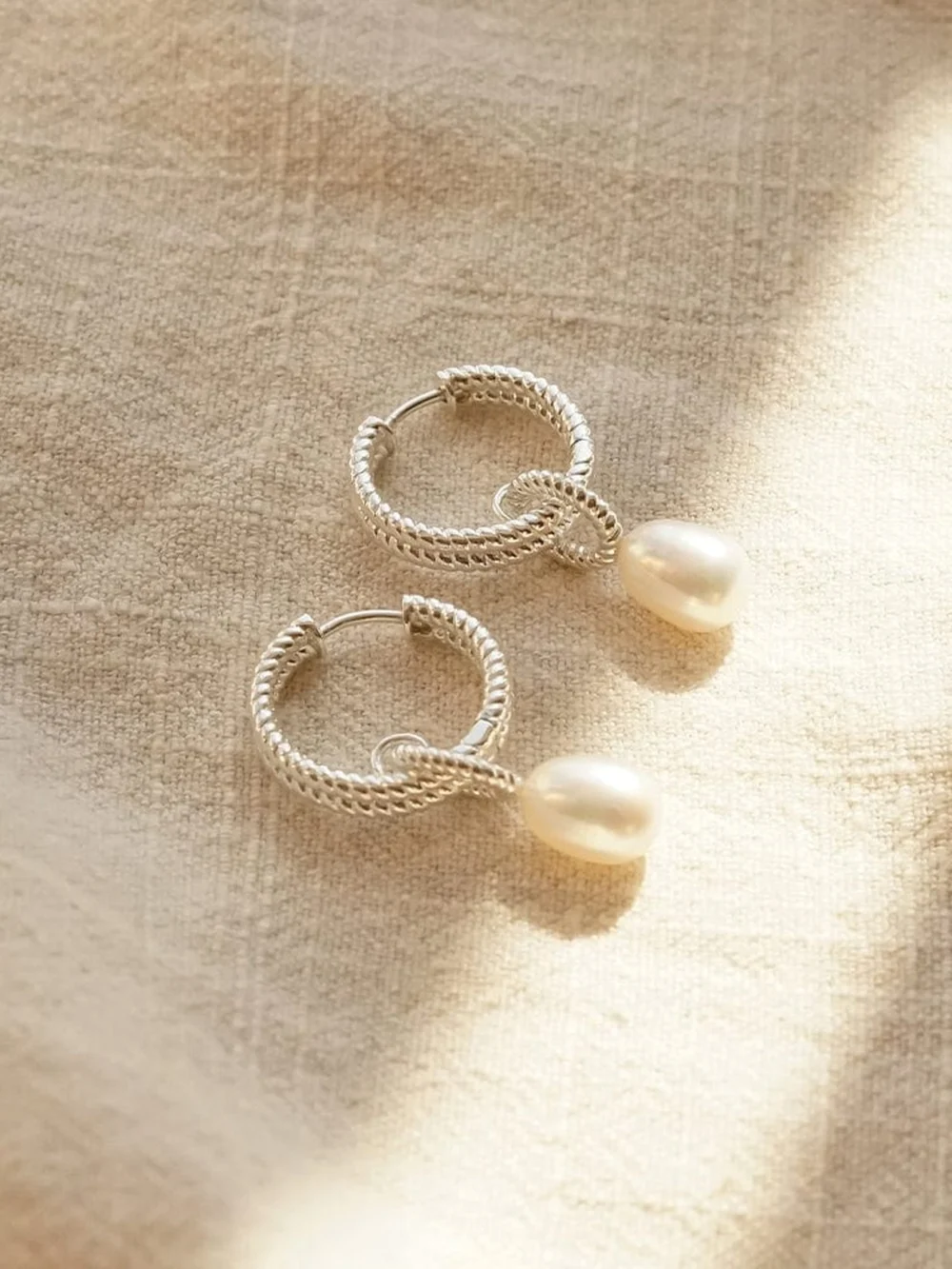 Daisy London Double Rope Pearl Drop Earrings Sterling Silver, view 3