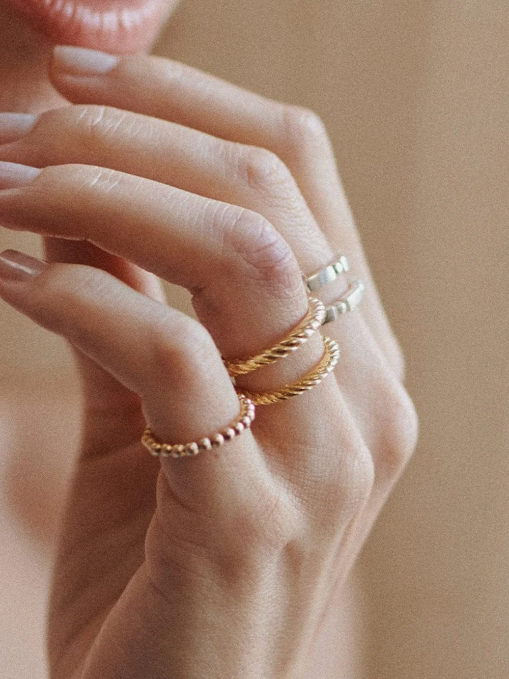 Daisy London Double Rope Ring 18ct Gold Plate, view 2