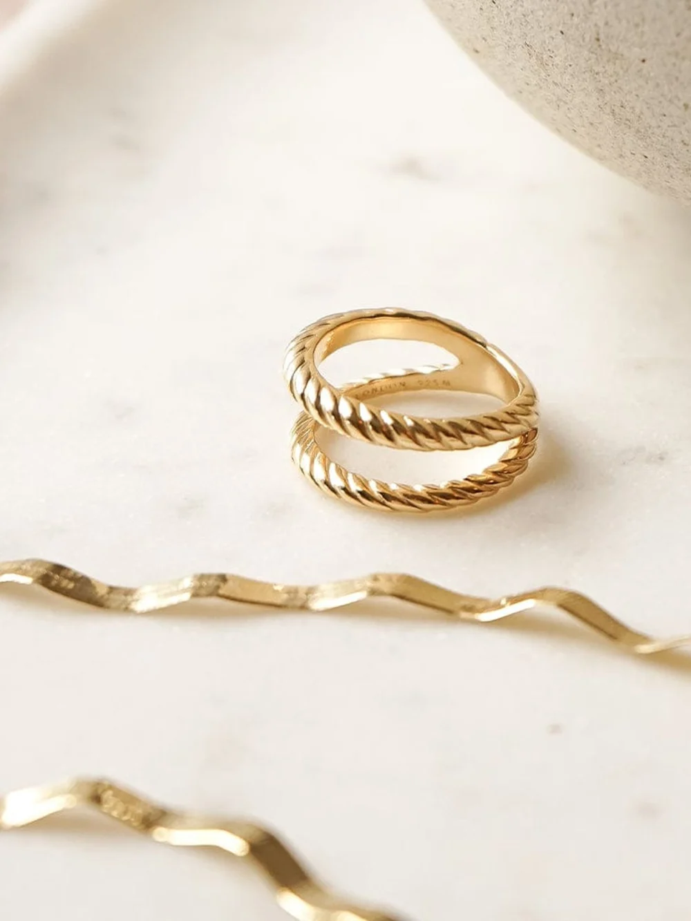 Daisy London Double Rope Ring 18ct Gold Plate, view 3