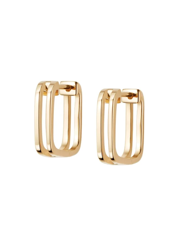 Daisy London Double Square Huggie Hoop Earrings 18ct Gold Plate