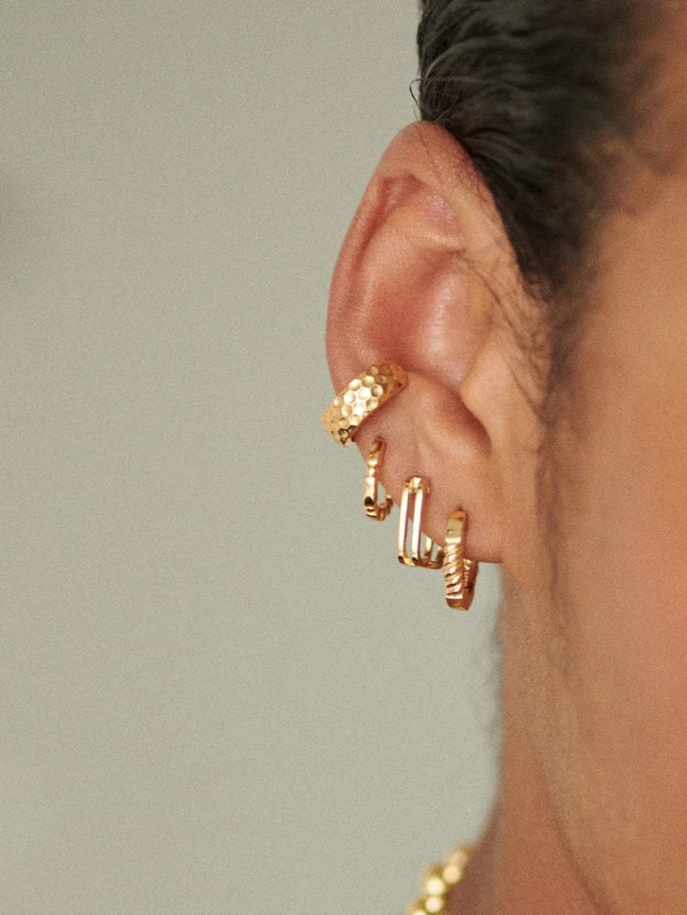 Daisy London Double Square Huggie Hoop Earrings 18ct Gold Plate, view 2