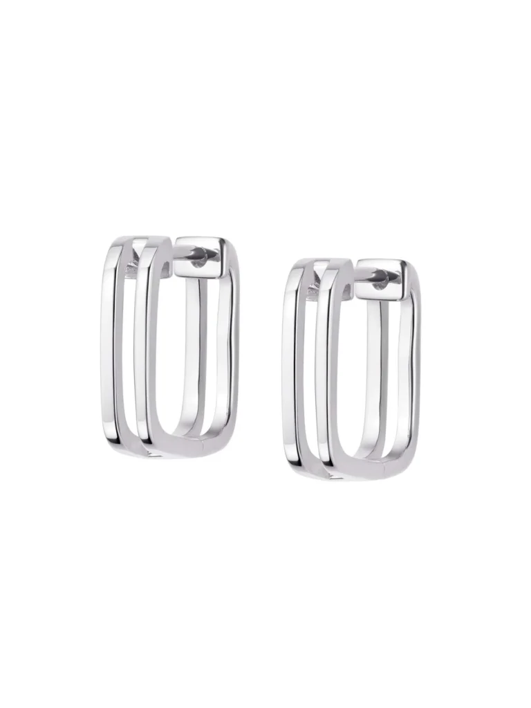Daisy London Double Square Huggie Hoop Earrings Sterling Silver