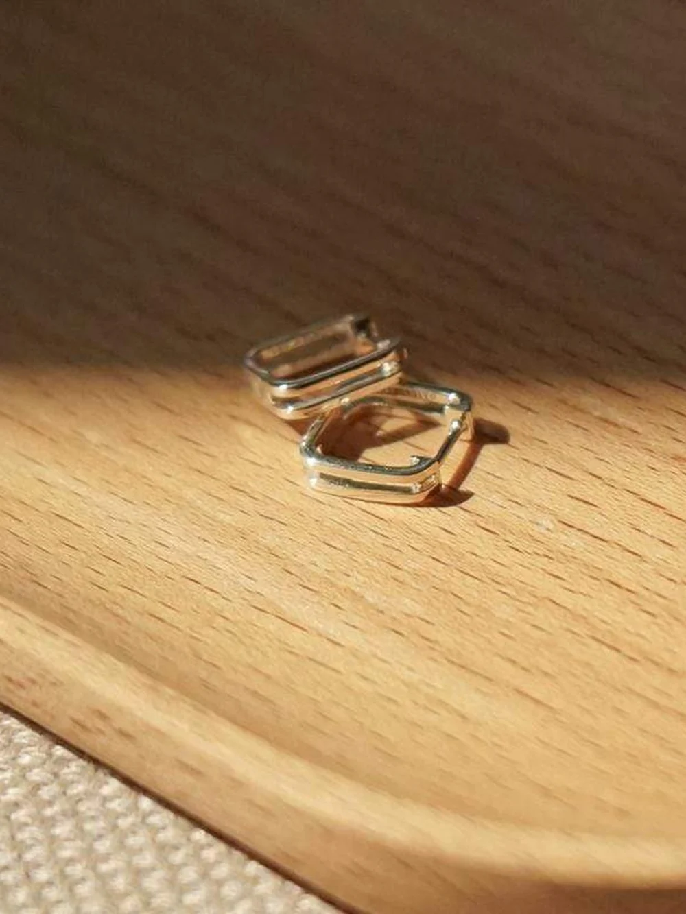 Daisy London Double Square Huggie Hoop Earrings Sterling Silver, view 3