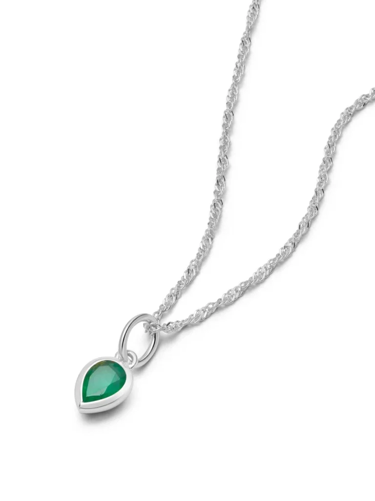 Daisy London Emerald May Birthstone Charm Necklace Sterling Silver
