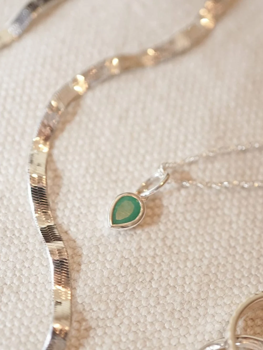 Daisy London Emerald May Birthstone Charm Pendant Sterling Silver, view 3