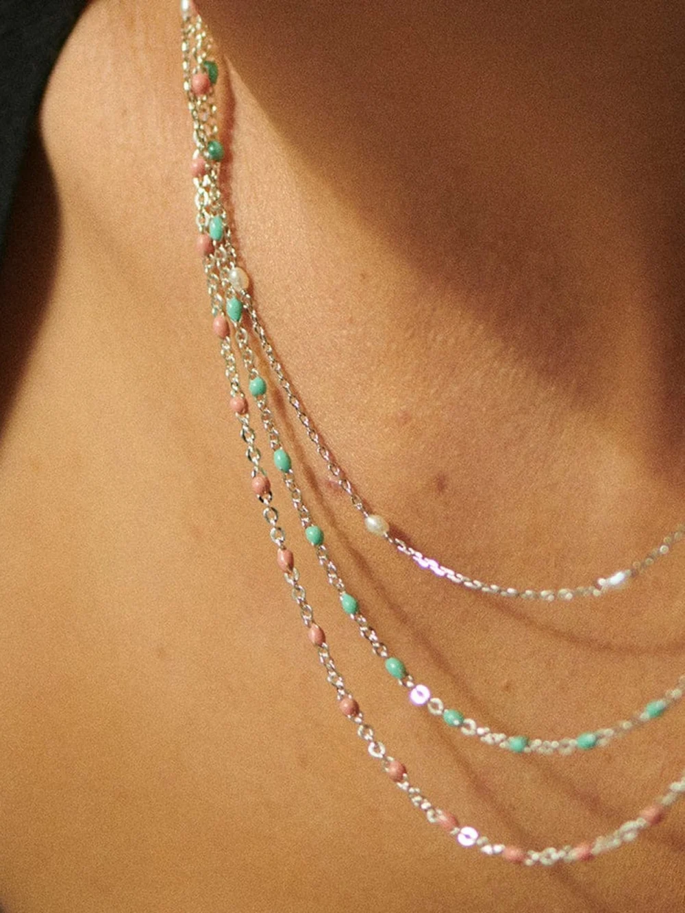 Daisy London Enamel Beaded Necklace Sterling Silver, view 5