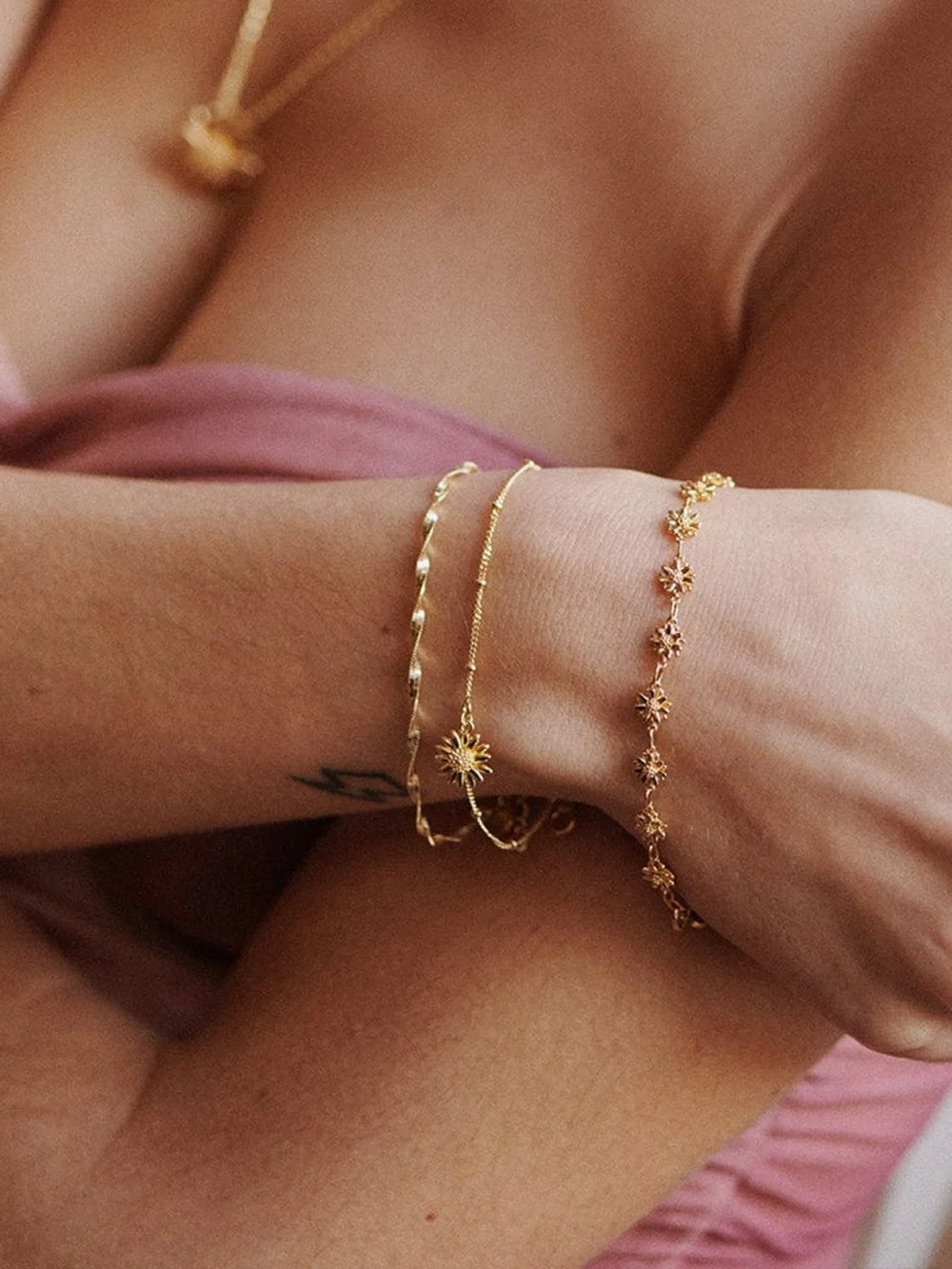 Daisy London English Daisy Drop Bobble Bracelet 18ct Gold Plate, view 2