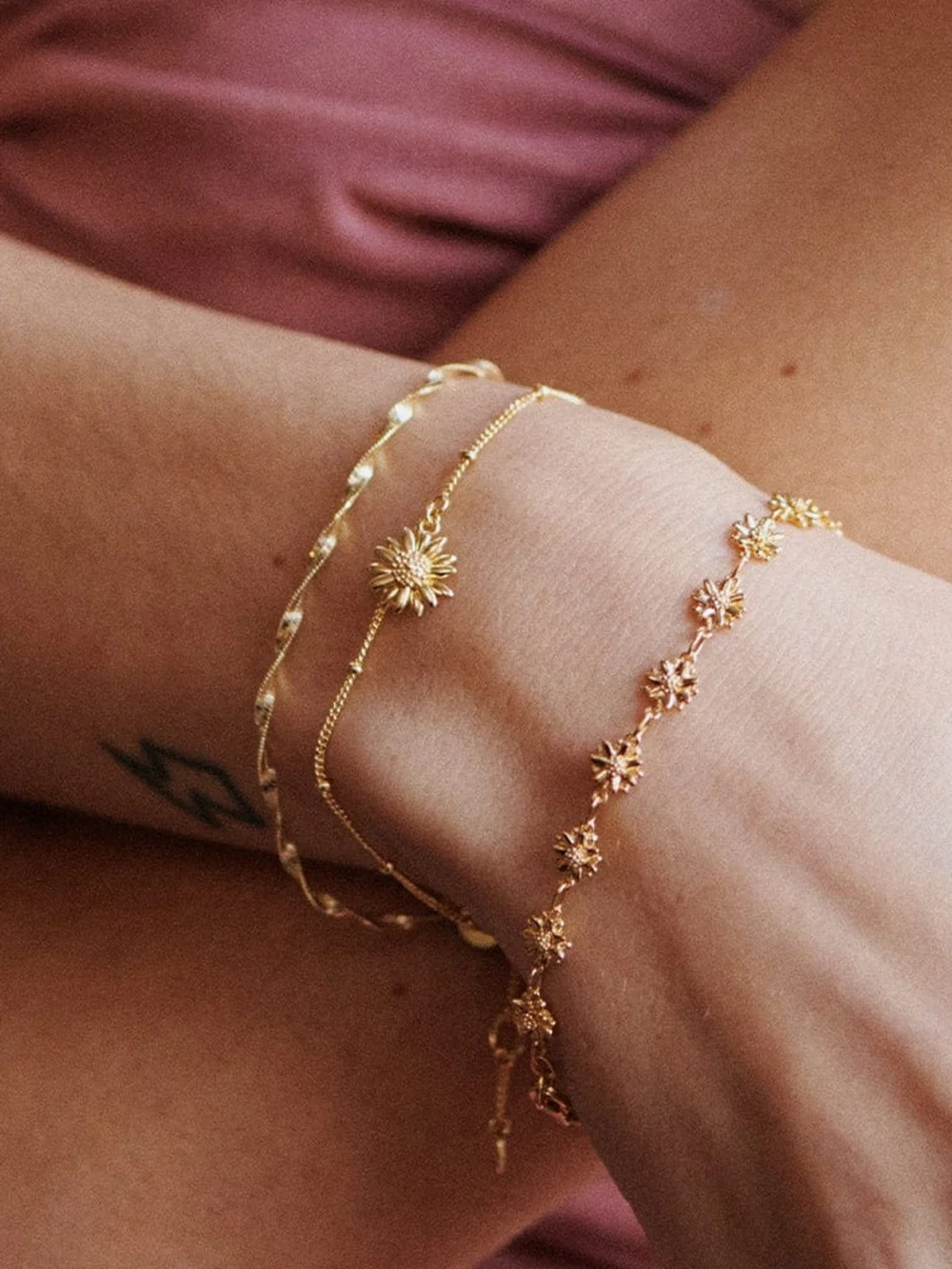 Daisy London English Daisy Drop Bobble Bracelet 18ct Gold Plate, view 4
