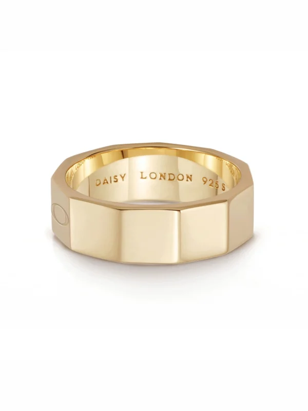 Daisy London Engravable Geometric Band Ring 18ct Gold Plate
