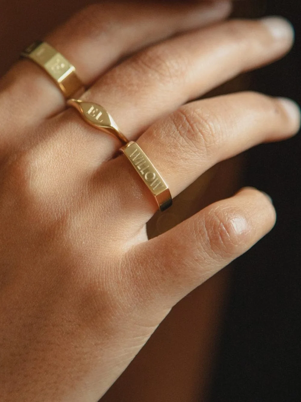 Daisy London Engravable Rectangle Signet Ring 18ct Gold Plate, view 2
