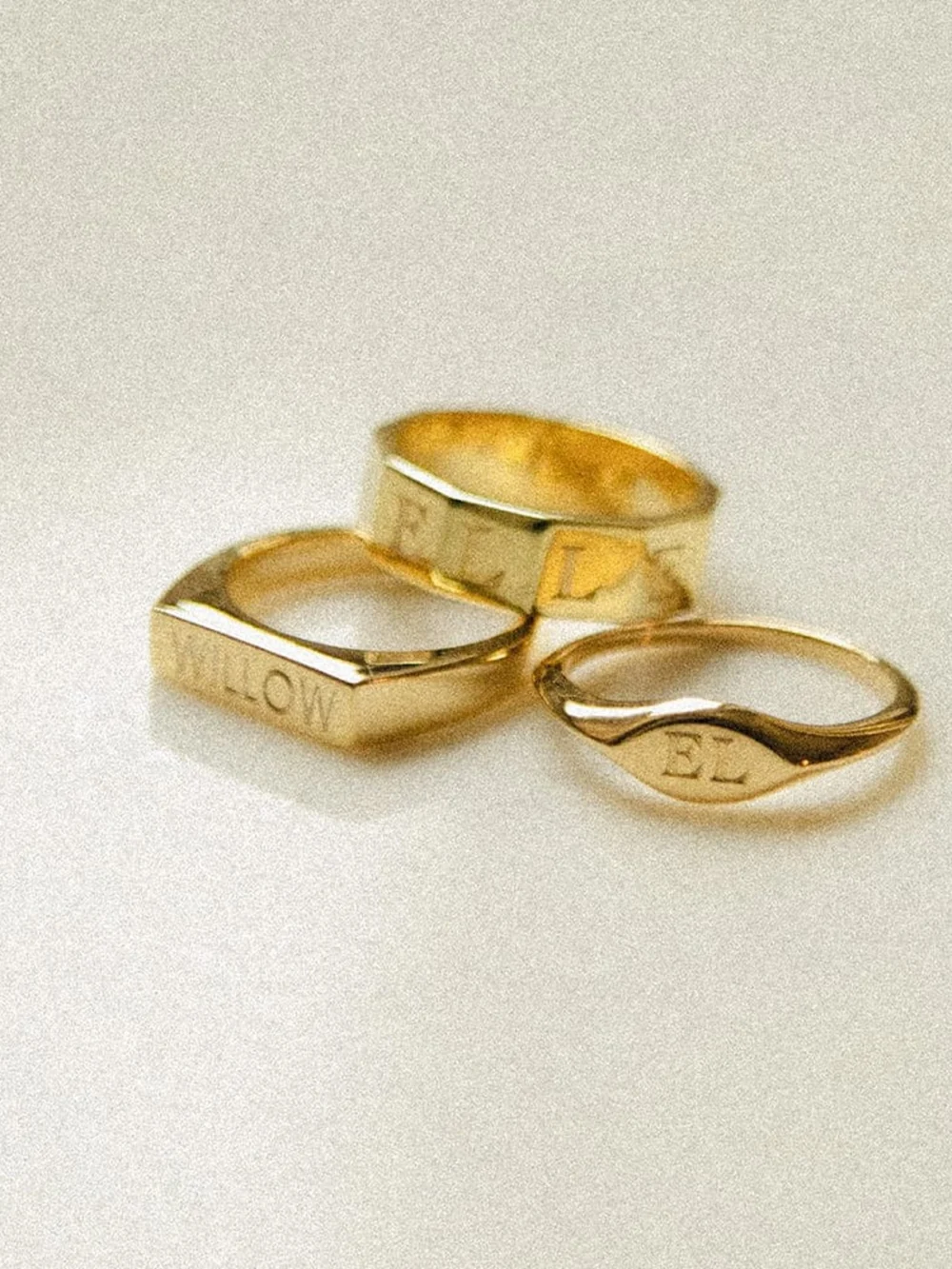 Daisy London Engravable Rectangle Signet Ring 18ct Gold Plate, view 3