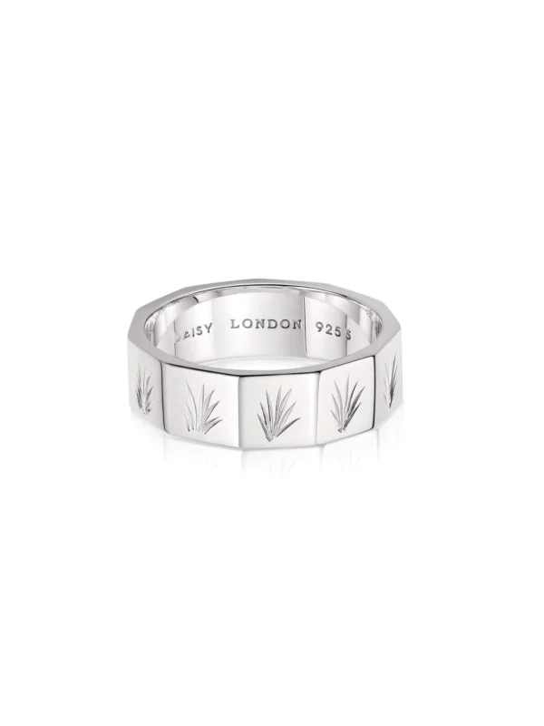 Daisy London Engraved Geometric Band Ring Sterling Silver