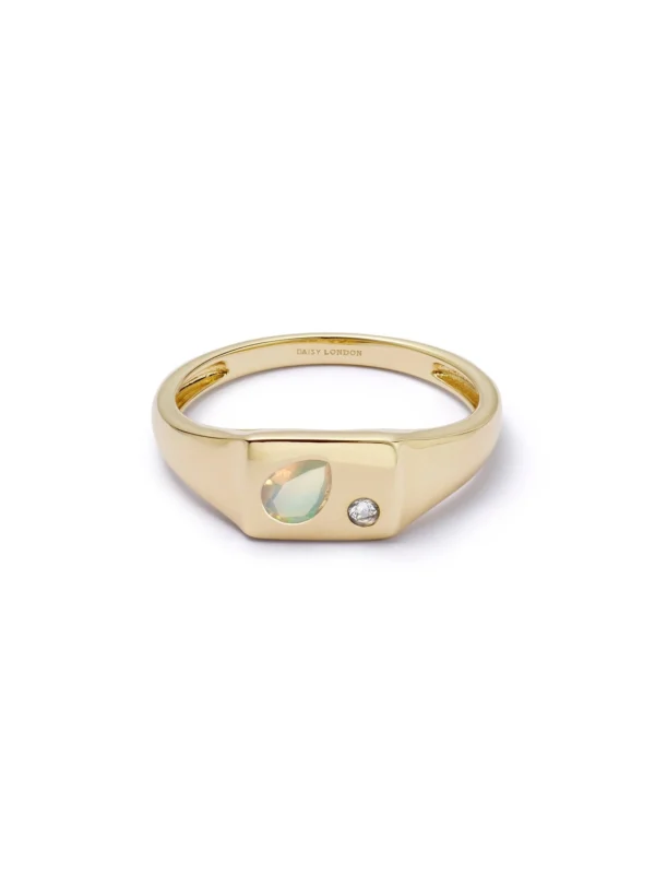 Daisy London Estée Lalonde Birthstone Signet Ring 18ct Gold Plate