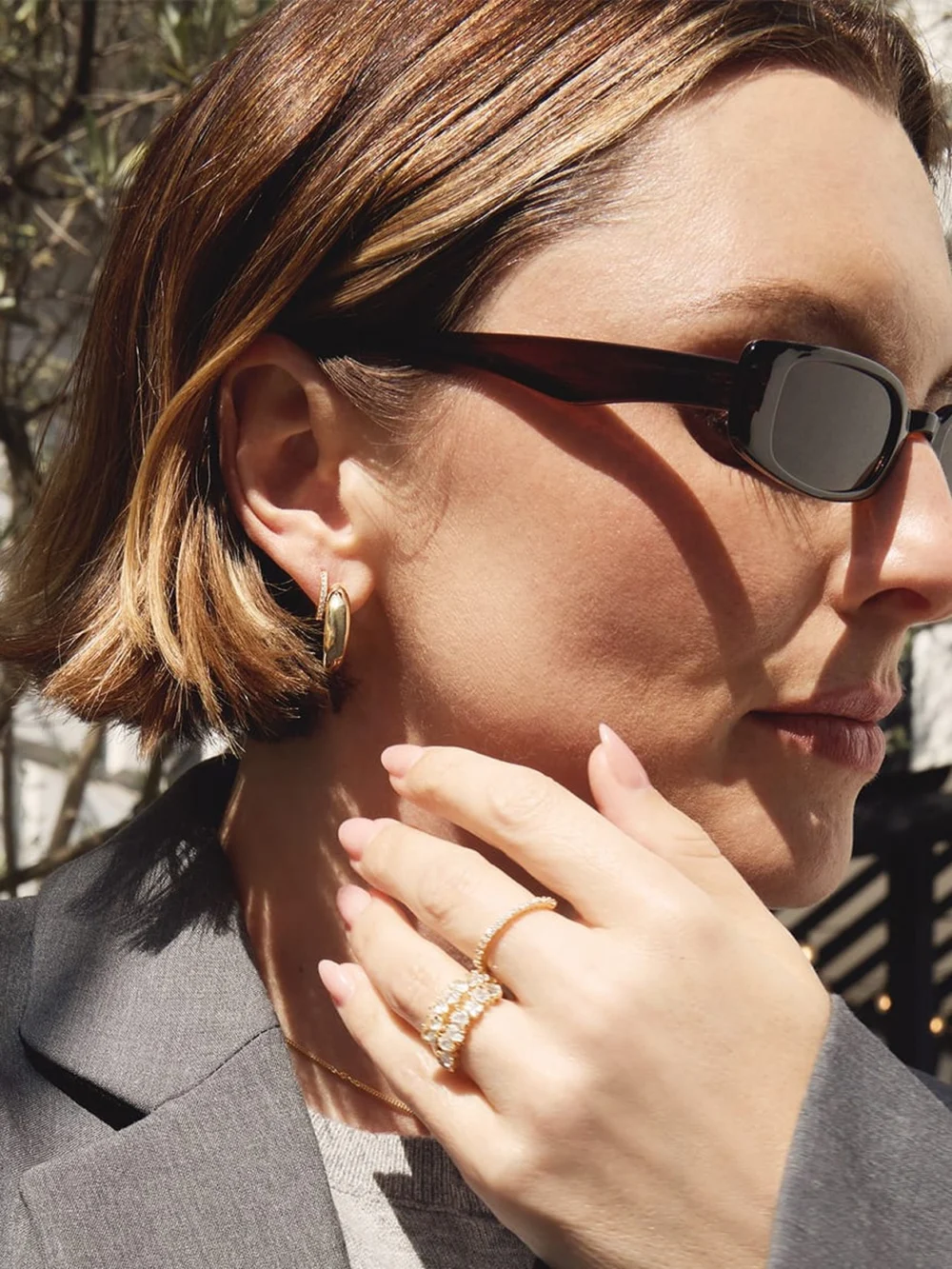 Daisy London Estée Lalonde Chunky Hoops & Fine Pavé Huggie Earring Stack, view 2