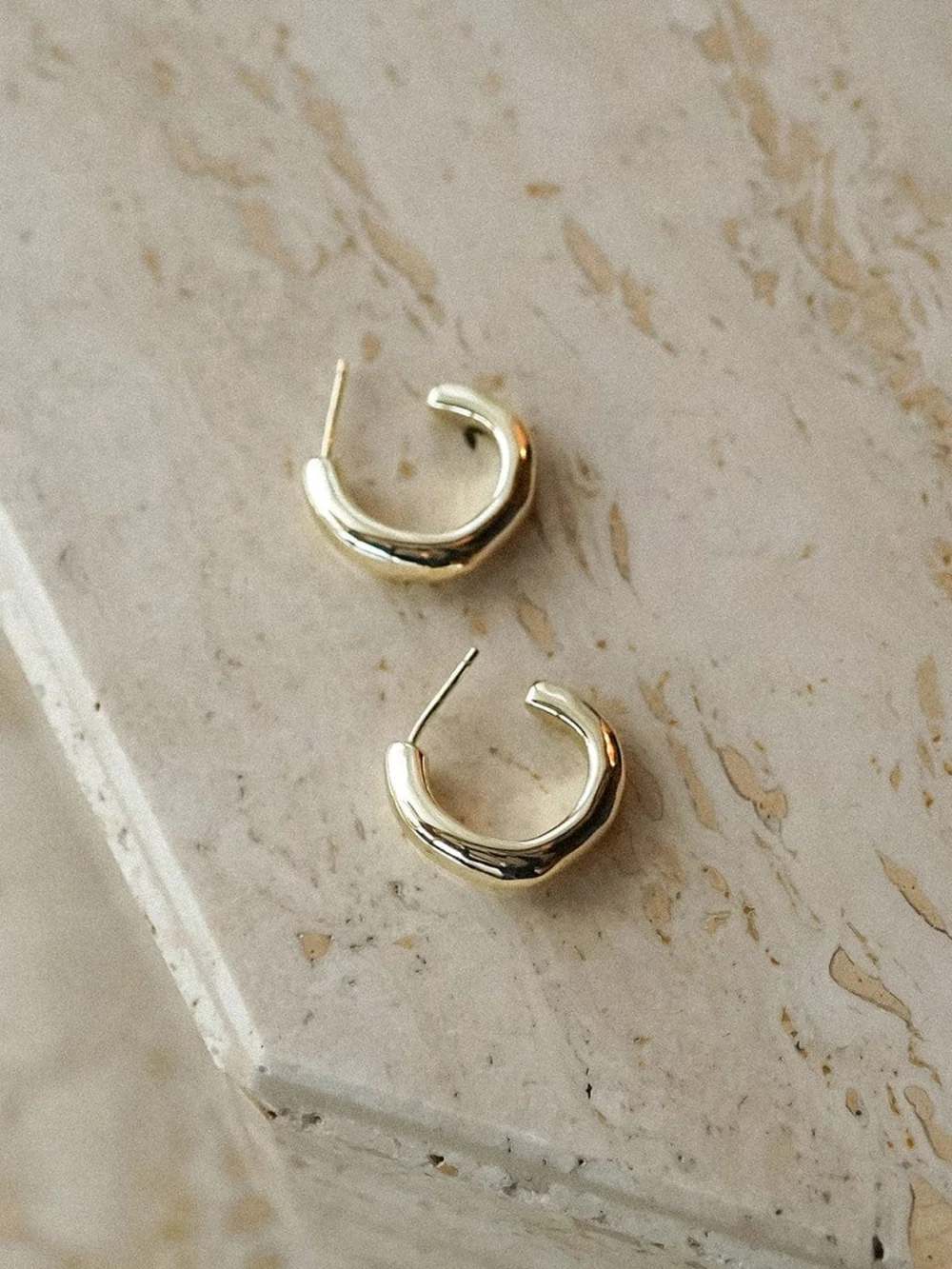 Daisy London Estée Lalonde Chunky Organic Hoop Earrings 18ct Gold Plate, view 5